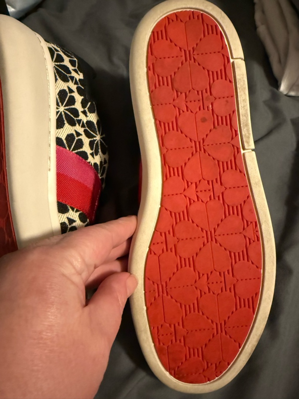 kate spade Black & Cream Floral Sneakers with Pink and Red Stripe - Picture 4 of 5